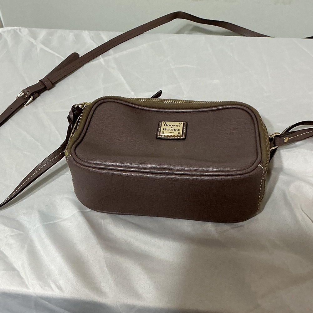 Dooney & Bourke Brown Saffiano Leather Camera Crossbody Bag Adjustable Strap
